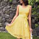 Dressystar Women Floral Lace Bridesmaid Party Dress Short Prom Dress V Neck (Yellow, Medium)
