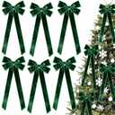 4Pcs Large Green Bows Christmas Decorations, Vintage Velvet Bows for Christmas Tree Outside Decorating, Premade Decorative Ribbon with Twist Tie for Wreath Garland Staircase Front Door 6.9*23.6"