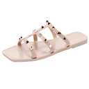 OMGard Womens Studded Sandals Jelly Shoes Ladies Flat, Beige Woman Summer Beach Jellies Slides with Rivets Dressy Cute Slippers Comfortable Slip On, 40