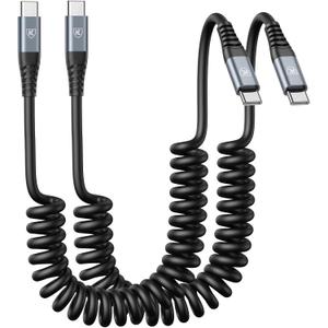 USB C to C Cable 3ft 2Pack Coiled USB C Charger Cable for Car Type C Fast Charging Cable for iPhone 17/16/15/Plus/Pro/Pro Max/Samsung Galaxy S23