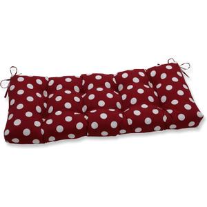 Pillow Perfect Outdoor/Indoor Polka Dot Tufted Bench/Swing Cushion, 48" x 18", Red