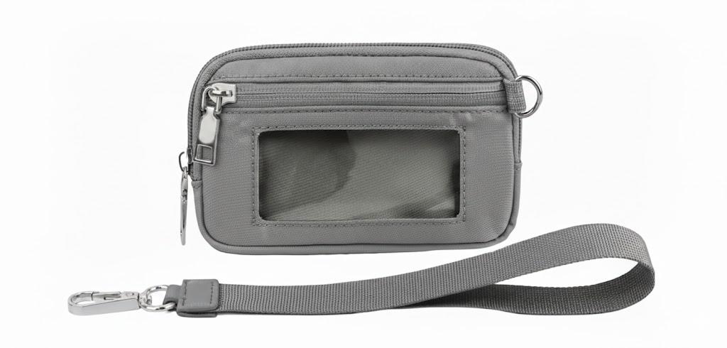 The Iris Wallet Zip Card Case with Clear ID Window Zipper Coin Purse Lightweight Wasserdichtes Portable Keychain Wallet with Lanyard, Light Gray (6.1IN*4.06IN)