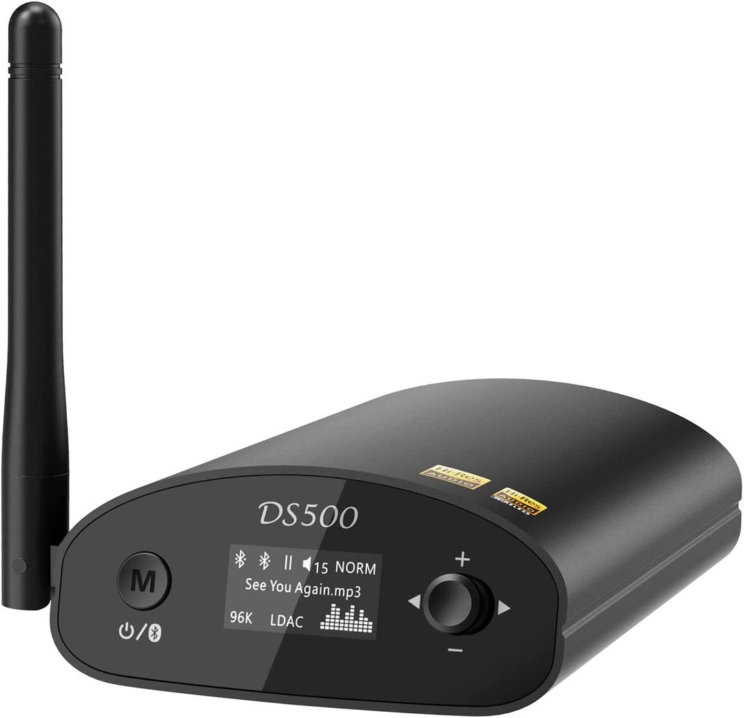 1Mii DS500 Hi-Res Bluetooth 5.3 Receiver with Audiophile 32-Bit/384kHz DAC, Lossless LDAC & aptX HD, OLED Display & Built-in EQ, Long Range HiFi Wireless Audio Adapter for Home Stereo