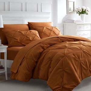 Ubauba 7pc Burnt Orange King Size Comforter Set, Rust 7 Piece Pintuck Bed in a Bag with Sheets, Pinch Pleat Bedding Comforters & Sets,(Rustic, King)