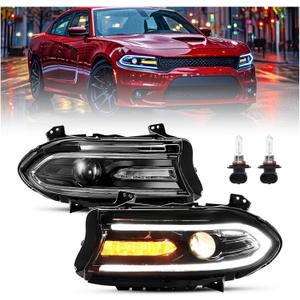 HECASA Projector Headlights Assembly w/Bulbs&LED Compatible with 2015-2023 Dodge Charger Dual LED Tube Bar DRL Headlamps Clear Lens+Black Housing Left & Right Replacement for CH2503270 CH2503271 (Pair) HECASA Projector Headlights Assembly w/Bulbs&LED Compatible with 2015-2023 Dodge Charger Dual LED Tube Bar DRL Headlamps Clear Lens+Black Housing Left & Right Replacement for CH2503270 CH2503271 (Pair)