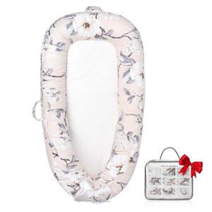 Baby Lounger | Organic Cotton Infant Lounger | Reversible, Adjustable & Portable Floor Lounger | Soft, Breathable, Washable Cover (grey flower)