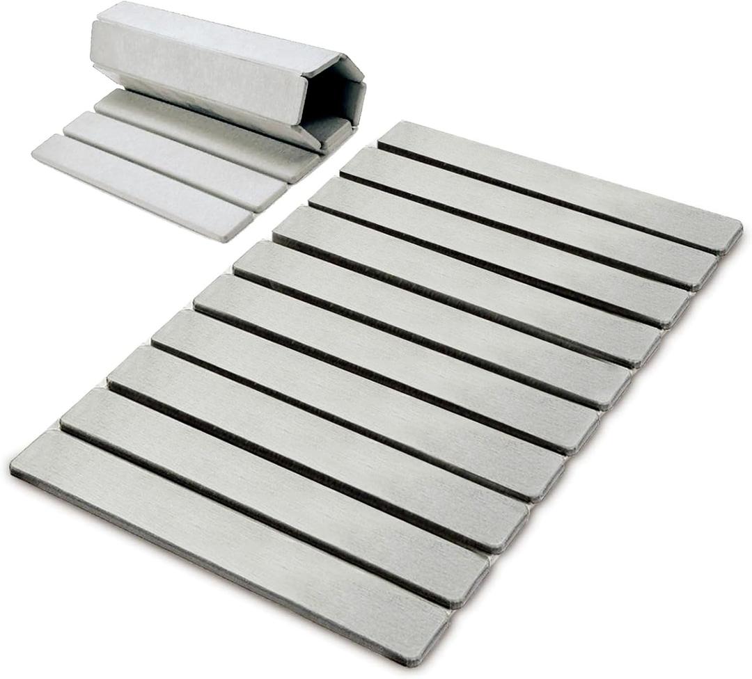 Collapsible Quick Drying Dish Mats, Stone Drying Mat for Kitchen Counter - 24x16 Inches Foldable Quick-Drying Diatomaceous Earth, Super Absorbent, Non-Slip, Kitchen Countertops Suitable (White)