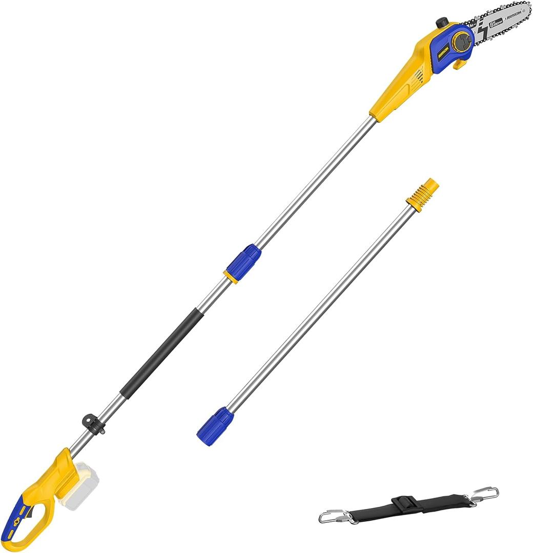 Cordless Pole Saw for Dewalt 20V Battery, 15 FT Reach, Tool Only | 8-Inch bar, 18FT/S chain, Auto-oiling, Tool-free tensioner, 8 lbs. Tree Trimmer Limb Branch Cutter Pruner