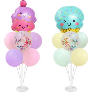 Ice Cream Party Balloons Stand for Table 2 Sets with 2 Ice Cream Foil Balloons 14 Pastel Latex Balloons for Sweet One Birthday Girl Baby Shower Party Decorations