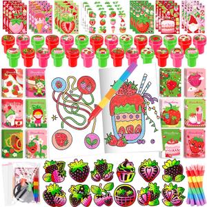BenLouis 84 Pcs Strawberry Party Favors Berry Mini Coloring Books Bulk for Kids Classroom Strawberry Birthday Gift Party Candy Goodie Bag Fillers Fruit Gift Decor Pinata Prize Activity Supplies