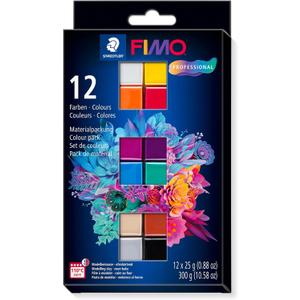 STAEDTLER 8043 C12-1 FIMO Professional Oven-Hardening Polymer Modelling Clay - Assorted Colours (Pack of 12 x 25g Blocks) (12 Halbblcke, Basic-farben)
