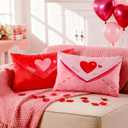 Weysat 2 Pcs Valentine's Day Envelope Throw Pillow Cover, 9 x 15 Inch Pink and Red Heart Throw Pillow Pink Holiday Decorative Love Letter Valentines Day Home Decoration Cushion Cases for Sofa Couch