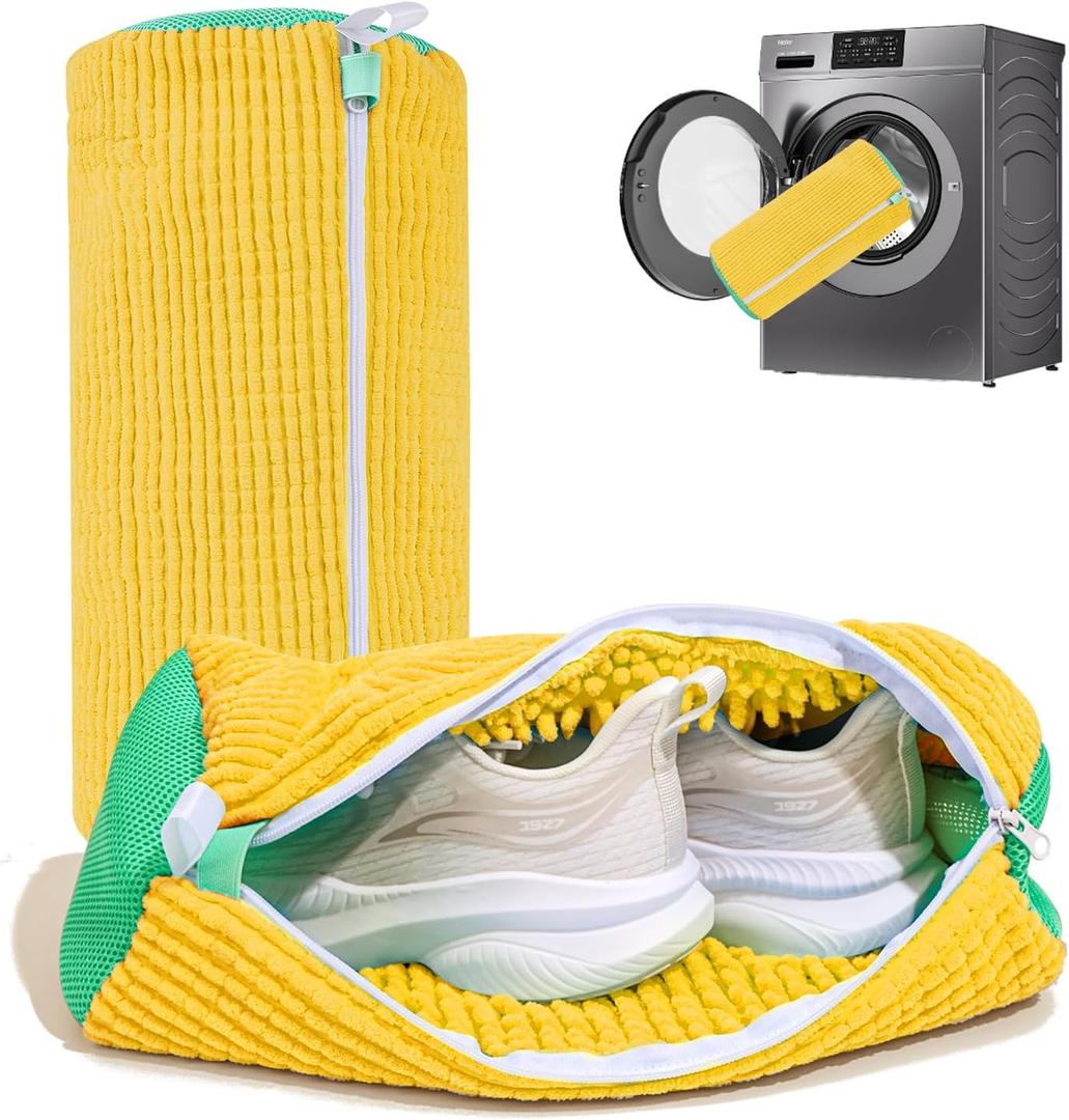 Shoe Washing Machine Bag: Laundry Shoe Bag for Washer and Dryer - 2pc Reusable Shoe Cleaning Bag for Sneaker Tennis Shoes Unstain Cleaner Kit (Yellow 2pcs), 15"L x 7"W x 7"H