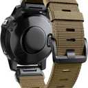 Adjustable 26mm Nylon Watch Band for Garmin Fenix 8 51mm Fenix 7X/6X/5X/Enduro 2, Tactix 7 Pro, Epix Pro 51mm - Quick fit 26 Sports Wrist Strap with Stainless Steel Adapter (Khaki - Black Buckle, 26mm)