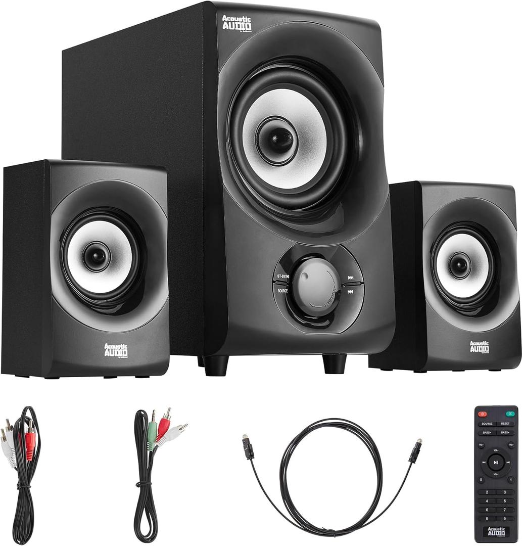 Acoustic Audio by Goldwood Bluetooth 2.1 Speaker System 2.1-Channel Home Theater Speaker System, with Optical/Aux/USB/SD Inputs Black (AA2171) (Silver)
