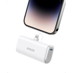 Anker Nano Portable Charger for iPhone, with Built-in MFi Certified Lightning Connector, Power Bank 5,000mAh 12W, Compatible with iPhone 14/13/12 Series (White)