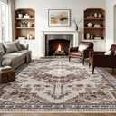Joydeco 9x12 Area Rugs for Living Room, Non Slip Machine Washable Vintage Rug, Low Pile Chenille Print Rugs for Bedroom, Dining Room, Home Office, Pet & Child Friendly, Light Coffee