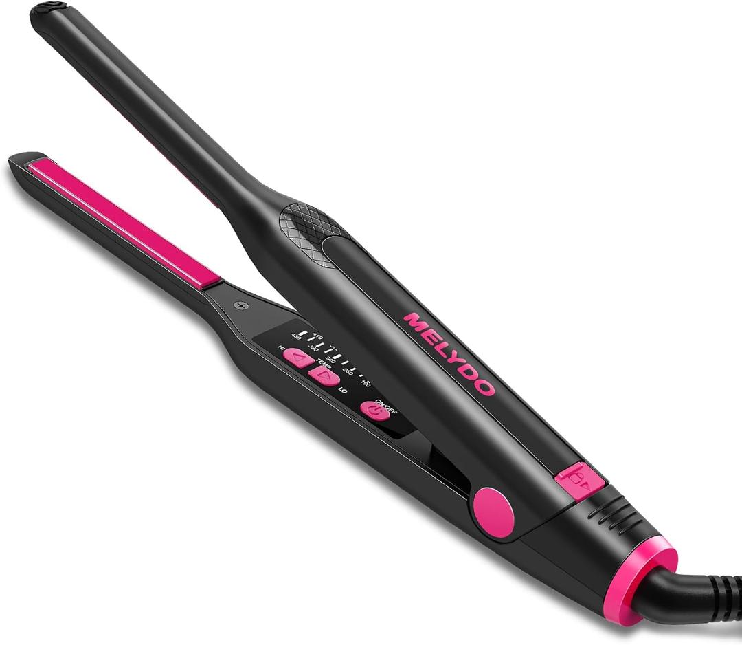 Small Flat Irons for Short Hair, 3/10" Pencil Flat Iron with Adjustable Temp Mini Hair Straightener for Edges Pixie Cut and Bangs, Tiny Hair Straightener with Floating Plates, Auto Shut Off (Blackpink)