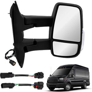 15-25 Long Arm Right Passenger Side Mirror Compatible with Ford Transit 150 250 350 350 HD 2015-2025,W/Blind Spot/Heated Glass/Manual Folding/Power Adjustment/Turn Signal Door Mirror FO1321630(6pins)