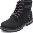 Athlefit Women's Work Waterproof Hiking Combat Boots Lace up Low Heel Booties Ankle Boots (7, Black)