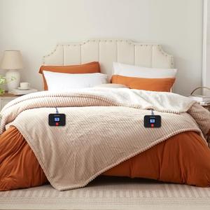 Westinghouse King Size Heated Blanket, Soft Flannel to Sherpa Reversible Electric Blanket King Size with 10 Heating Levels & 1-12 Hours Auto Shut Off, Machine Washable, (100" x 90", Beige)