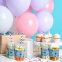 60 Sets Tropical Hawaii Birthday Party Decorations, 14 oz Disposable Plastic Cups with Lids and Straws, Alien Cartoon Summer Palm Leaves Luau Hibiscus Party Favors Drink Coffee Supplies