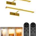 EZVALO Picture Light for Wall, 4800mAh Rechargeable Wireless Remote, Dimmable Magnetic LED Art Display Light with 3 Color Temperatures, for Gallery, Living Room, Bedroom, Hallway (Gold-2Pack)