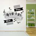 Design With Vinyl Music Wall Decal Vintage Piano Keys Silhouette with Musical Notes on White Background Removable - Size: 30 in x 30 in