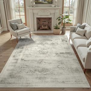 DCX 4x6 Beige Rug, Machine Washable Stain Resistant Distressed Vintage Rug, Kid & Pet Friendly with Rubber Back Non Slip Soft Low Pile Large Carpet for Living Room, Bedroom, Home Office