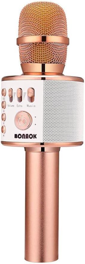 BONAOK Wireless Bluetooth Karaoke Microphone,3in1 Portable Handheld Karaoke Mic Speaker Machine Home Party Birthday for All Smartphones PC(Q37 Rose Gold)