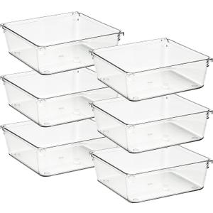 Ravinte 6 Pack Drawer Organizer - 6" X 6" Plastic Storage Bins, Acrylic Organizers with Non-Slip Pads Clear Desk Storage Tray for Makeup, Jewelries, Kitchen Utensils, Bathroom and Office