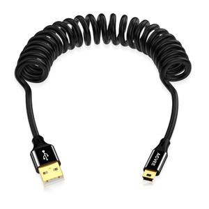 AGVEE 3ft Coiled USB-A to Mini USB Cable, [USB-IF Certified] Charger Charging Data Sync Cord for TI-84, Garmin GPS, Go-Pro Hero 4 3 2 HD, PS3 Controller, Canon Nikon Camera, Blue Yeti, Black