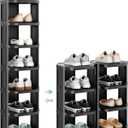 Kitstorack 8-Tier Vertical Plastic Shoe Rack, Freestanding Stackable Storage Organizer for Small Closets and Tight Spaces (Black)