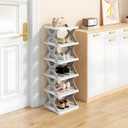 6 Tier Kids Shoe Rack, Collapsible Shoe Rack for Kids' Rooms, Foldable Vertical Shoe Organizer for Front Door Entrance, Compact Shoe Storage Shelf for Narrow Spaces (Gray-X)