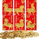 ELLZK 36 Pcs Chinese Red Envelopes Lucky Money Envelopes 2026 Chinese New Year Horse Year Envelope Small and 50 Pieces Chinese Feng Shui Coins Good Luck Fortune Coin I-Ching Coin for Health and Wealth