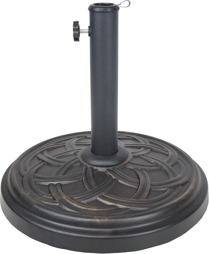 Oakland Living Round 33 lb Concrete Patio Umbrella Stand, Antique Black and Bronze