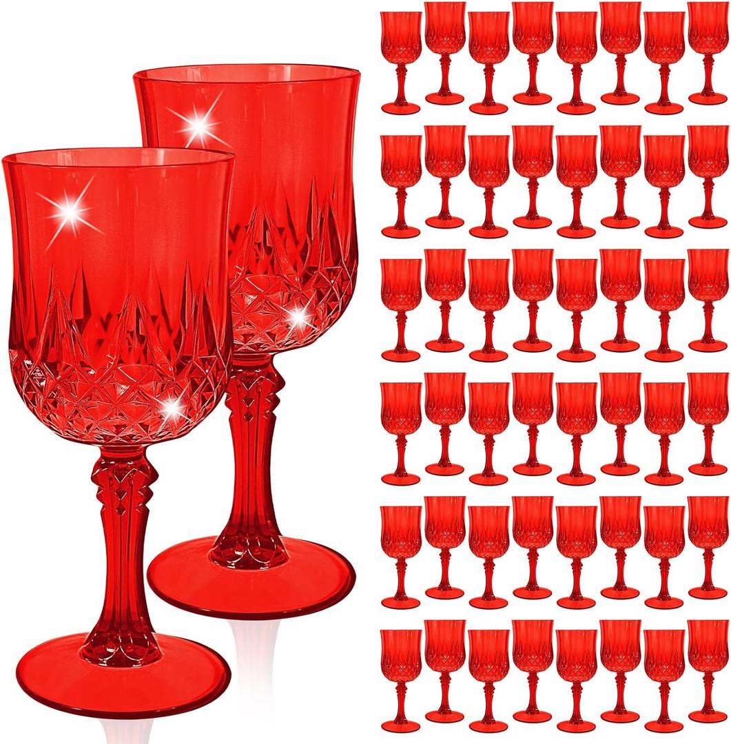 48 Pcs Red Plastic Glasses, Plastic Goblets for Parties, Vintage Glasses Bulk, Reusable Drinking Glass, Drinkware Cups for Wedding Party Reception Event Supplies
