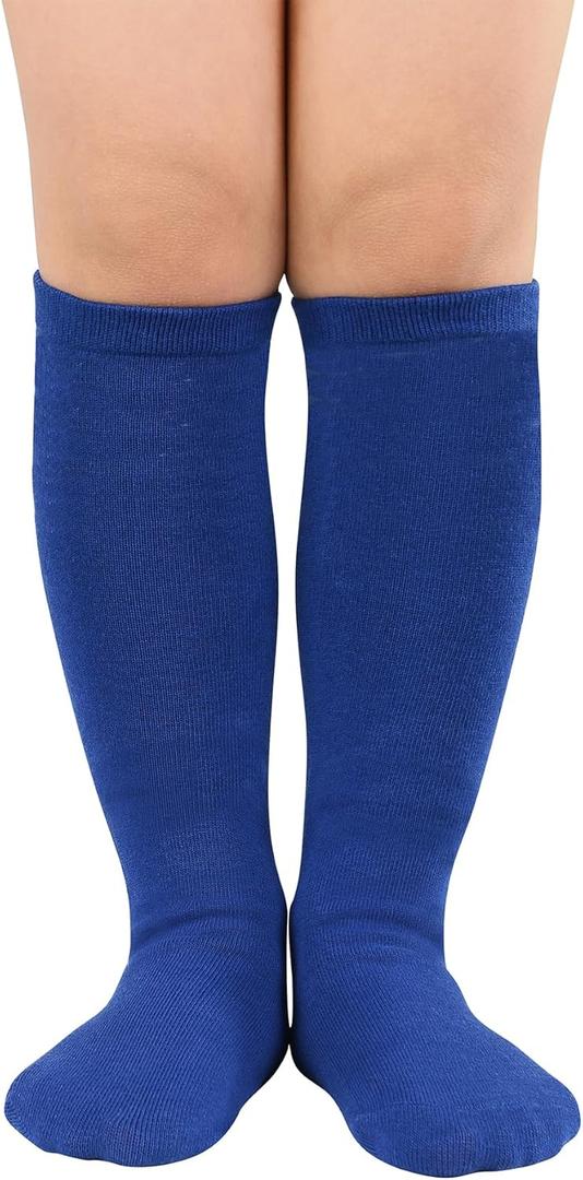 Zando Kids Soccer and Baseball Knee High Socks - Girls Cotton Long Seamless Socks for 3-12 Years (Pure Blue)
