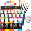 Nicpro 18 Colors Stained Glass Paint Set, 1oz / 30ml Waterproof Acrylic Enamel & Ceramic Glass Painting Kit for Arts on Transparent Wine Glasses Jars Windows with 6 Brushes & 1 Palette, Opaque Finish