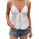 SOLY HUX Women's Summer Spaghetti Strap Cami Top Ruffle Hem Camisole Floral Sleeveless Going Out Tops Small
