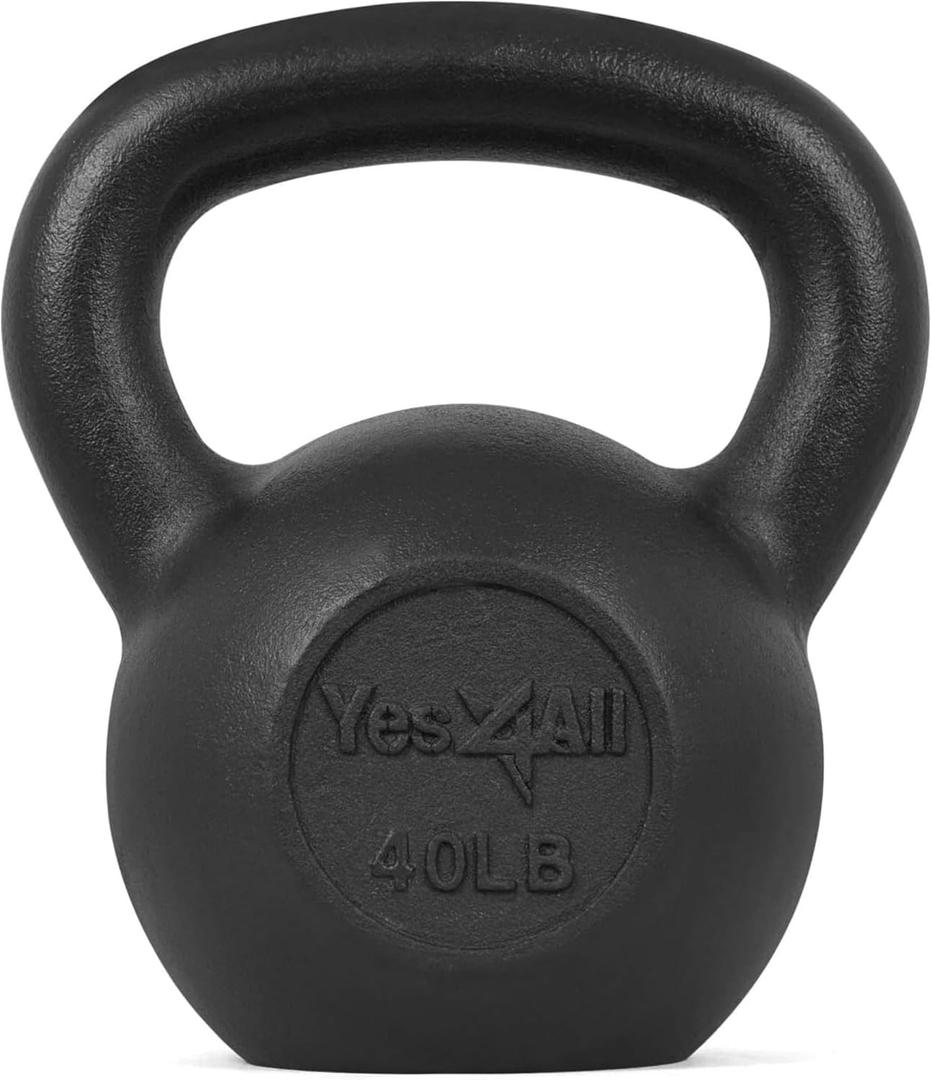 Yes4All Solid Cast Iron Kettlebell Weights Set – Great for Full Body Workout and Strength Training, K - Black 40lb