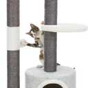 TRIXIE Pilar Cat Scratching Post 39.4 Inch - with Durable Sisal Rope (Gray) and Condo, Two Platforms, Top Platform with Backrest & Dangling Cat Toy - in Gray