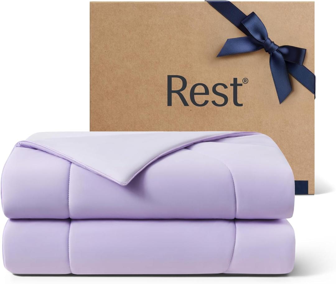 REST Evercool Cooling Comforter, Full/Queen, Blanket for Hot Sleepers, All Season Bedding to Keep Cool for Night Sweats, Breathable Lightweight Blanket, 90"x90" Inches, Lavender Breeze