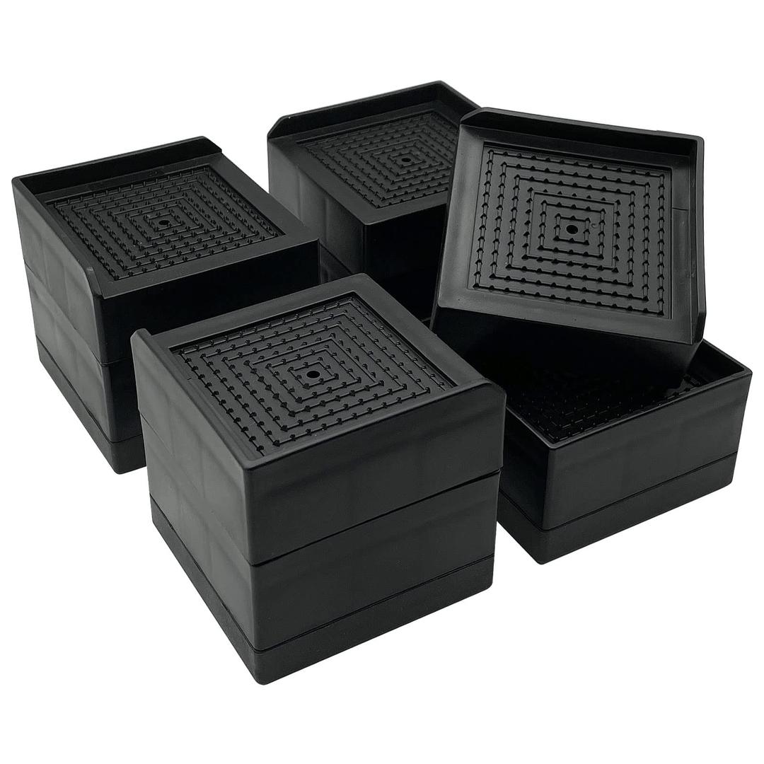 Furniture Risers 4 inch, Heavy Duty Furniture Elevator in Heights of 1.5, 3 or 4 Inch，Rectangle Raising Blocks for Bed, Couch, Desk, Sofa, Tables,Support Up to 1,300 Lbs (4 Pack-Black)
