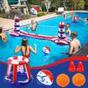 EagleStone Inflatable Pool Float Set with Volleyball Net & Basketball Hoop,2-in-1 Floating Water Games for Kids Adults, Backyard Beach Summer Toys, Heavy-Duty PVC Family Pool Party Essentials, 110" X 26" X 38"
