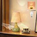 Green Small Touch Control Table Lamp for Bedroom,Green Bedside Lamps for Nightstand,Cute Mini Small Table Lamps for Small Spaces with Scalloped Shade for Kitchen Counter,Bookshelf,Living Room