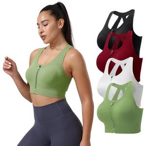 Zip Front Sports Bras For Women Medium Support Removable Cups Gym Workout | Full Coverage & Zip Front For Easy Wear Removable Pads For Separate Washing Wide Shoulder Strap Compression Sports Bra (Size XXL)