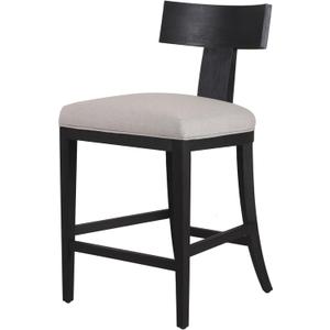 Benjara CID Sten 27 Inch Counter Height Chair, T Shape Back, Linen, Beige and Black