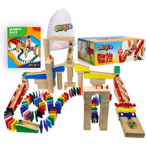 Calmado - 200 pcs Marble Run Wooden Set/Ball Track Set for Kids/Girls/Boys Made of Beech Wood + Bag + Instructions
