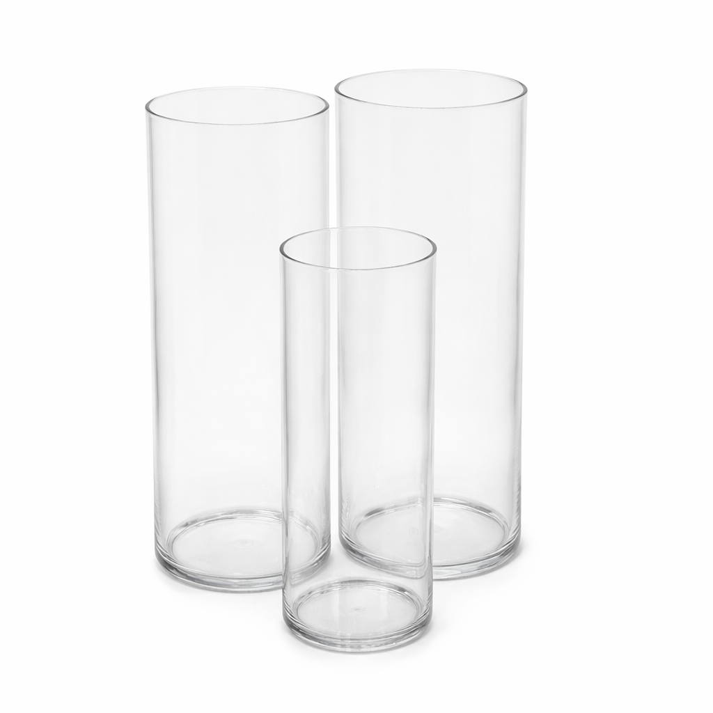 Clear cylinders, 15.5*6 in, 15.5*6 in 12*4 in